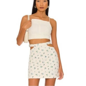 WEWOREWHAT White Floral Cut Out Mini Skirt Denim Ivory Watercolor Size Medium